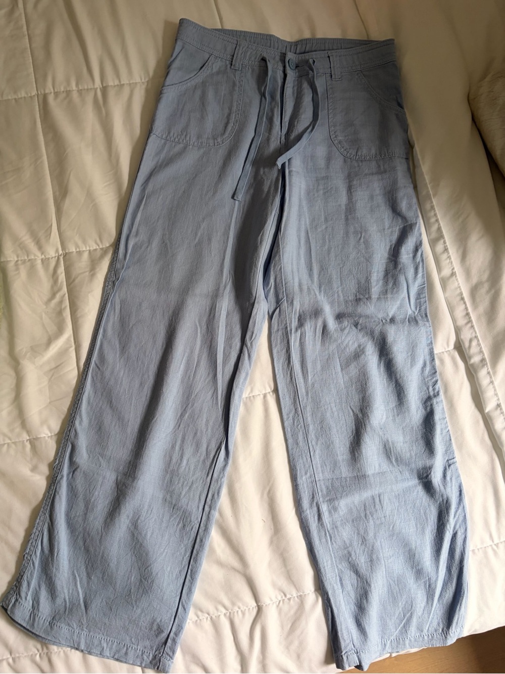H&M Light Blue Straight Leg Linen Pants
